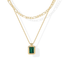 14K Yellow Gold Plated Layered Necklaces for Women | Malachite Gemstone Pendant Figaro Chain Necklace - KARMARKA