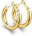 925 Sterling Silver Post Chunky Gold Hoop Earrings, 14K Gold Plated Earrings for Women Lightweight Hollow Tube 25Mm-70Mm - KARMARKA