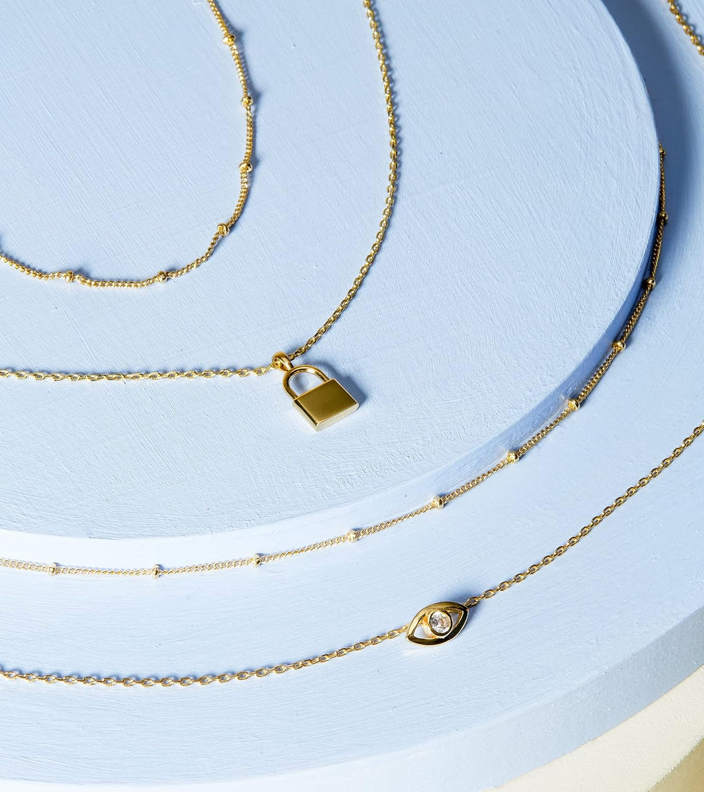 14K Gold Plated Layering Necklaces for Women, Cute Motif Pendants