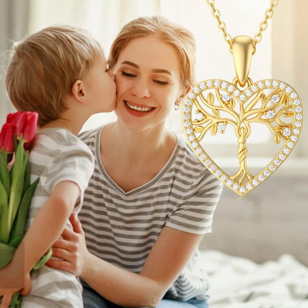 14K Gold Mother and Daughter/Son Necklaces Tree of Life Family Tree Pendant Necklaces 16''-18''