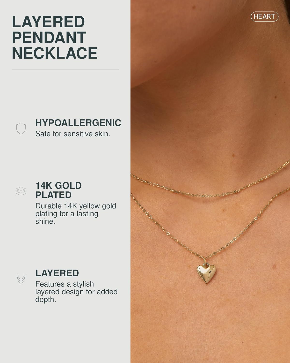 14K Gold Plated Layering Necklaces for Women, Cute Motif Pendants