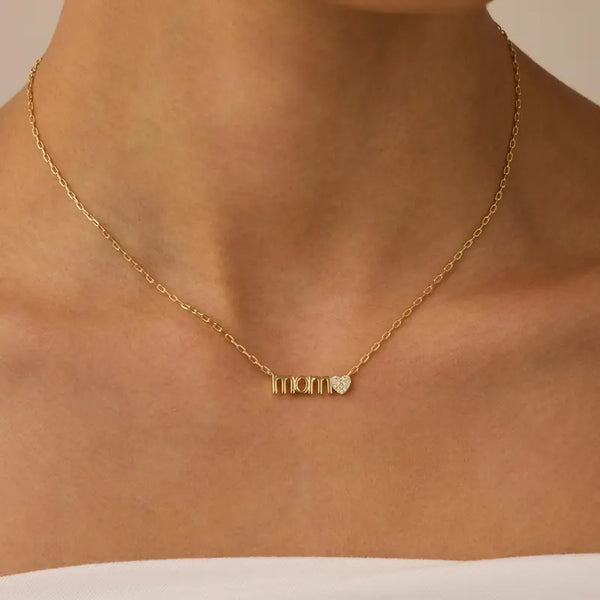 PAVOI 14K Gold Plated Mom Necklace for Women - Mama Pendant Necklaces Gold Jewelry Gift for Mothers Day - Trendy Pendant New Mom Jewelry with Cubic Zirconia, Heart, Bubble Letter