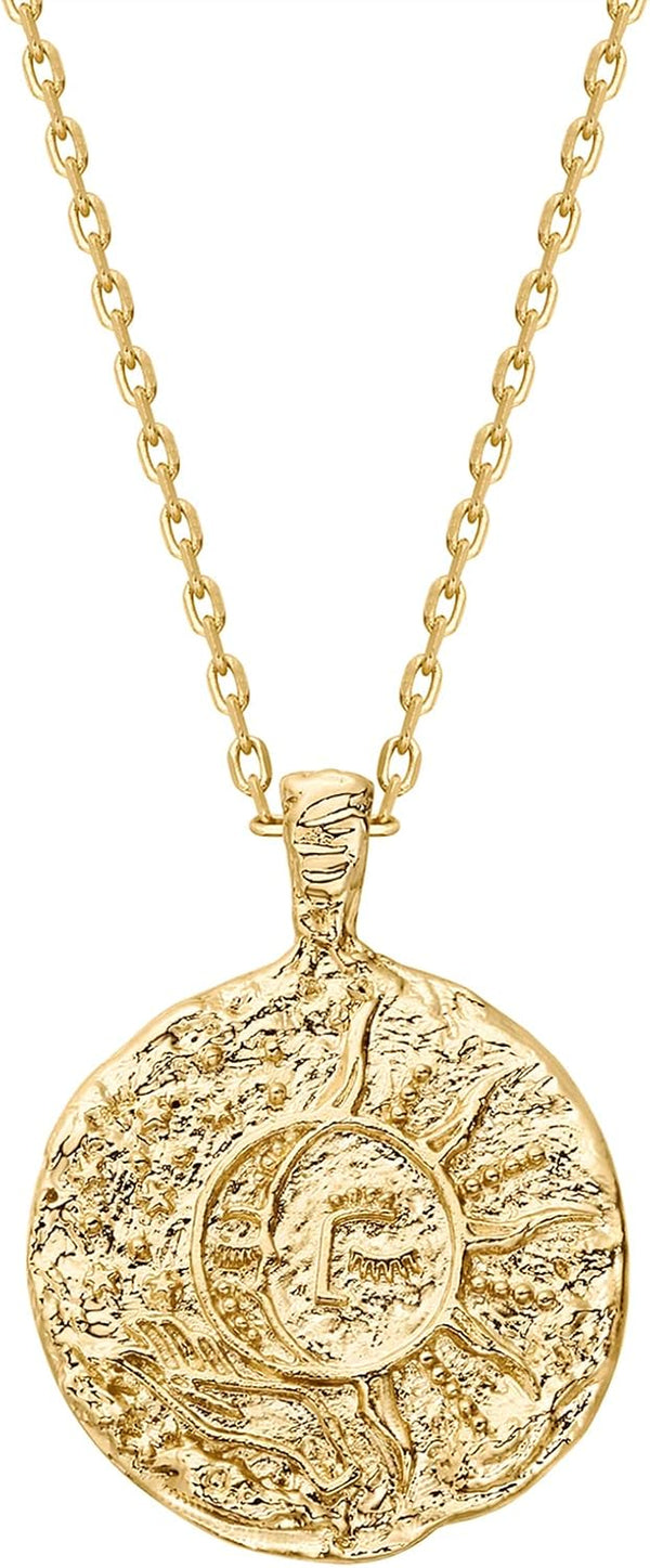 14K Gold Plated Engraved Coin Pendant Necklaces for Women