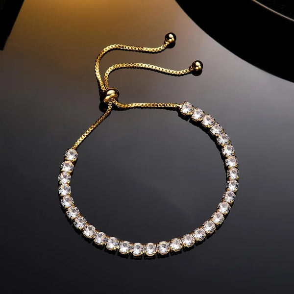 Tennis Bracelets for Women 18K Gold Plated 4Mm Zirconia Crystal Adjustable Silver Rose Gold Bracelets Gift Wedding Party Jewelry