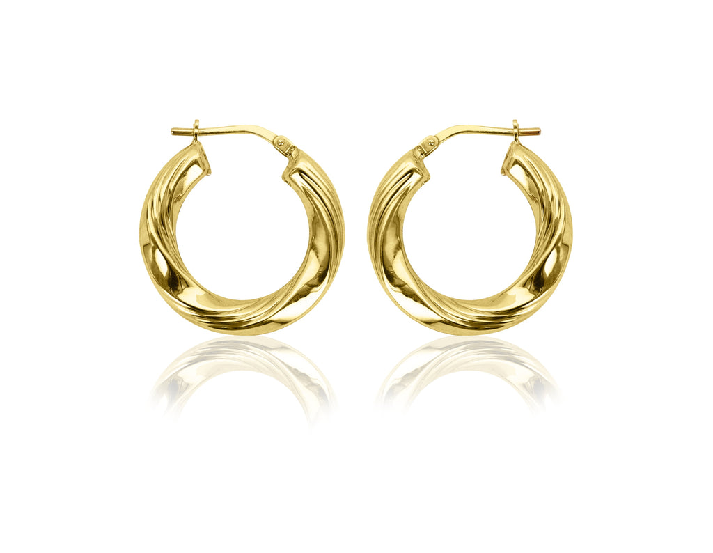 Women'S 14K Gold Plated Sterling Silver Twisted Ribbed Hoop Adults Earrings