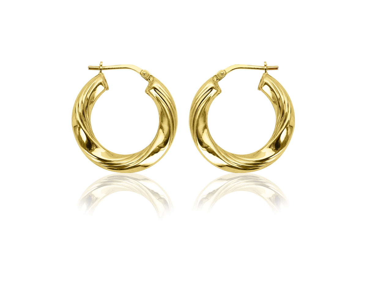 Women'S 14K Gold Plated Sterling Silver Twisted Ribbed Hoop Adults Earrings