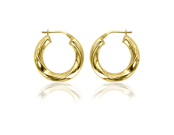 Women'S 14K Gold Plated Sterling Silver Twisted Ribbed Hoop Adults Earrings