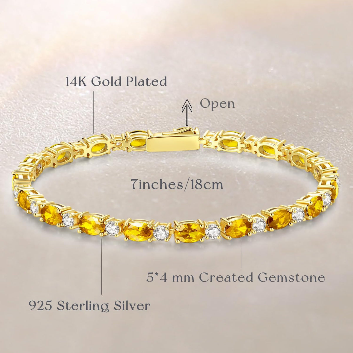 14K Gold Plated Silver Birthstone Tennis Bracelets for Women 7"