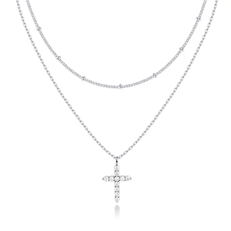 PAVOI 14K Gold Plated Layered Cross Pendant Necklace - Layering Necklaces for Women - Dainty Minimalist Design Pendant