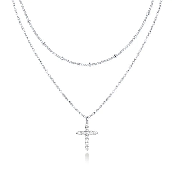 PAVOI 14K Gold Plated Layered Cross Pendant Necklace - Layering Necklaces for Women - Dainty Minimalist Design Pendant