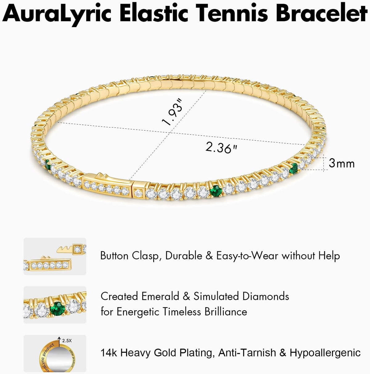 Tennis Bracelets for Women Non Tarnish, Flexible Gold Bangle Bracelets