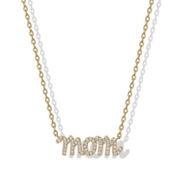PAVOI 14K Gold Plated Mom Necklace for Women - Mama Pendant Necklaces Gold Jewelry Gift for Mothers Day - Trendy Pendant New Mom Jewelry with Cubic Zirconia, Heart, Bubble Letter