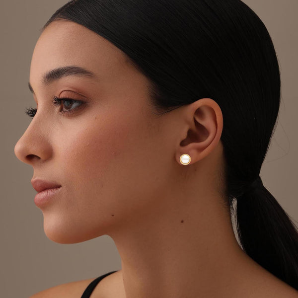 925 Sterling Silver Gold-Plated Freshwater Pearl Stud Earrings Women