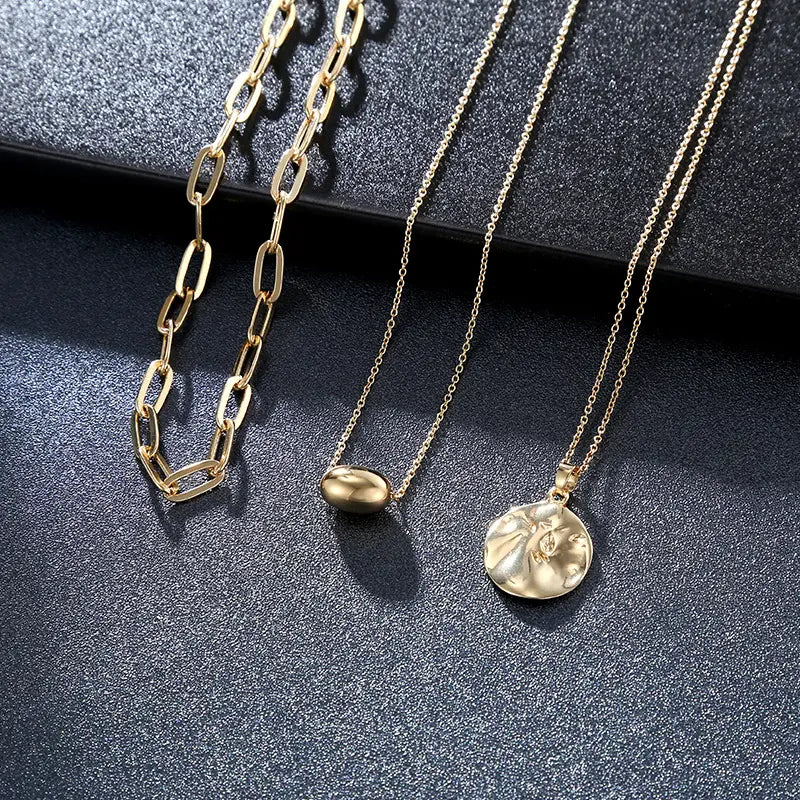 Women'S 3Pcs Gold Minimalist Long Paperclip Link Chain Necklaces with Coin Pendant, Dainty Chain, Minimalist Chic Jewelry, Fashion Chic Accessories, Everyday Wear Jewelry Gift,Sohochic