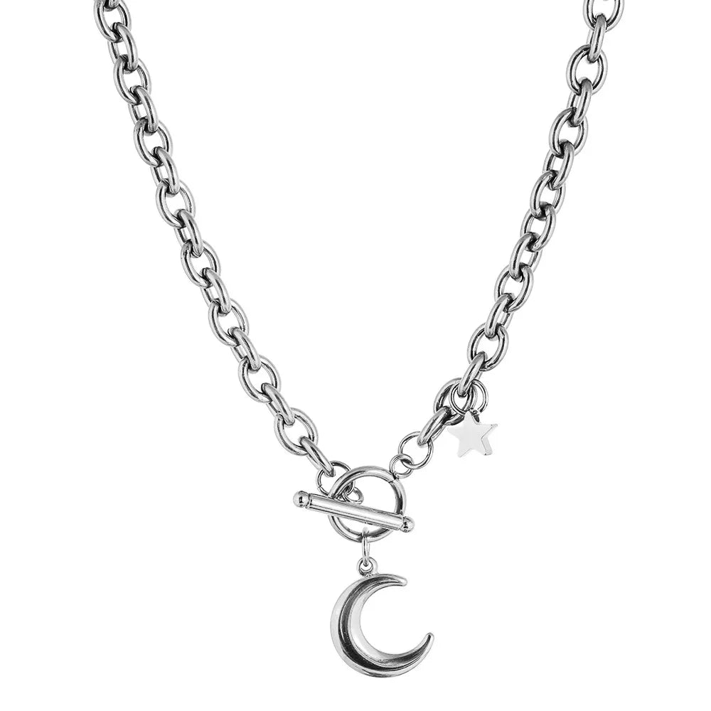 Stainless Steel Toggle Thick Chain with Star Moon Pendant Necklaces Women'S Fashion Jewelry Gift