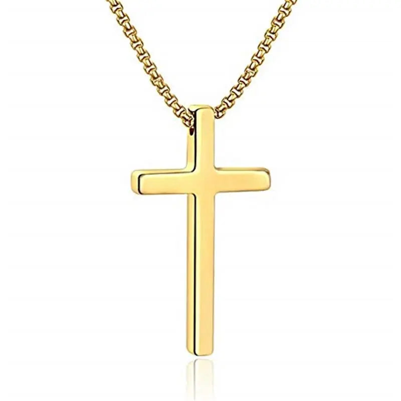 Men'S Stainless Steel Plain Cross Pendant Necklace in Black/Silver/Gold, Box Chain 18 Inches