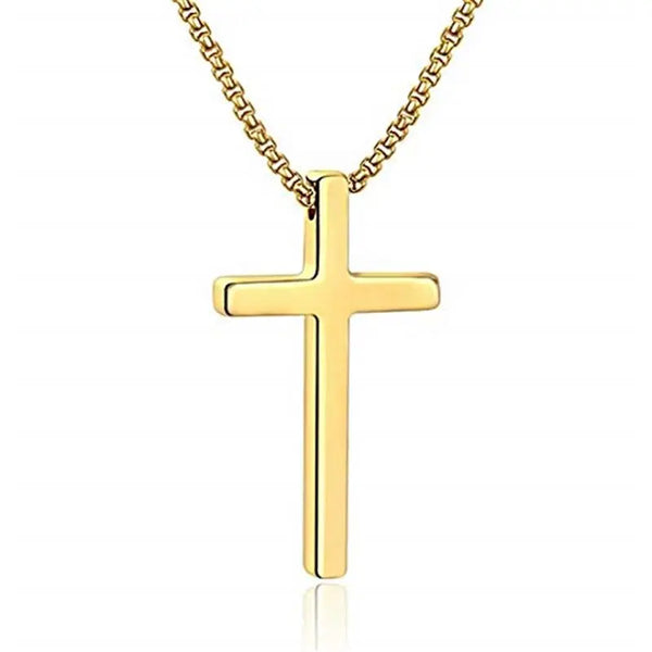Men'S Stainless Steel Plain Cross Pendant Necklace in Black/Silver/Gold, Box Chain 18 Inches