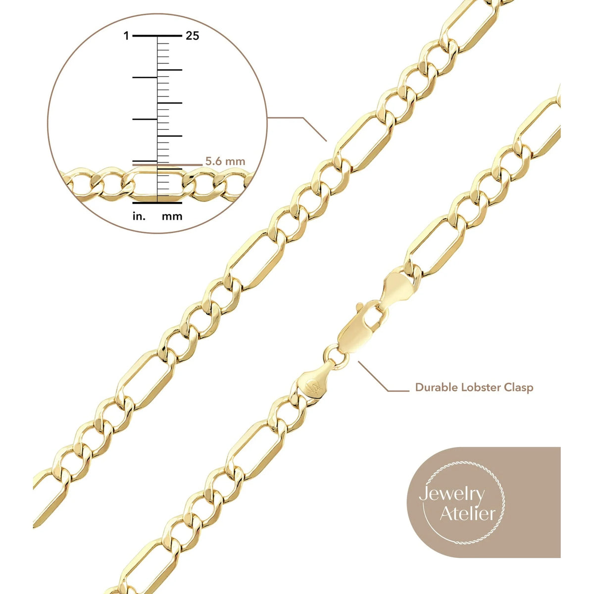 Gold Chain Necklace Collection - 14K Solid Yellow Gold Filled Figaro Chain Necklaces for Women and Men with Different Sizes (2.8Mm, 3.7Mm, 4.7Mm, 5.6Mm)