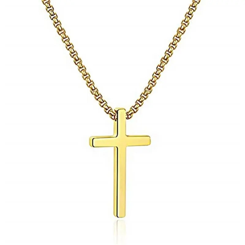 Men'S Stainless Steel Plain Cross Pendant Necklace in Black/Silver/Gold, Box Chain 18 Inches