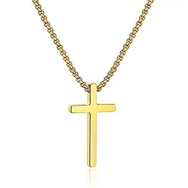 Men'S Stainless Steel Plain Cross Pendant Necklace in Black/Silver/Gold, Box Chain 18 Inches