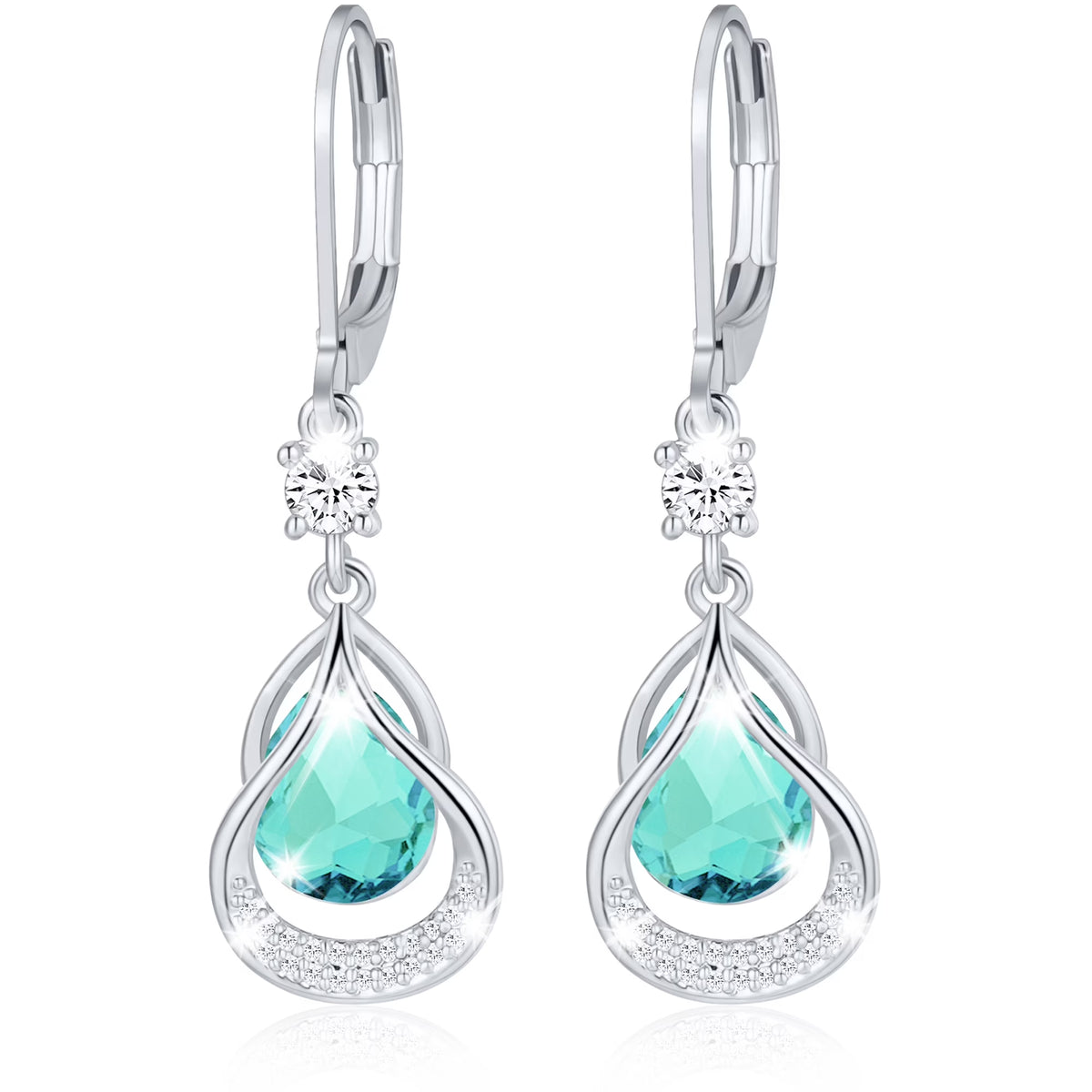 18K White Gold Plated Drop Earrings for Women Girls S925 Sterling Silver Post March Birthstone Earrings with Blue Aquamarine Birthday Graduation Jewelry Gifts Teen Mom Wife Kids