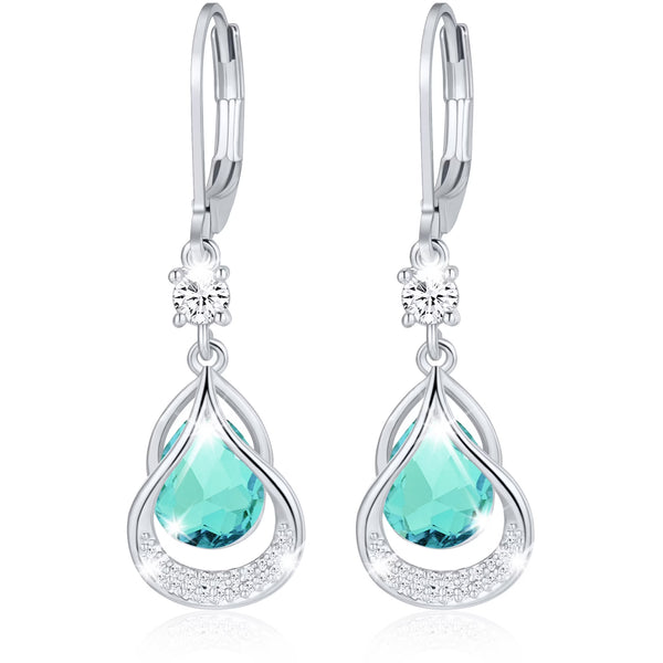 18K White Gold Plated Drop Earrings for Women Girls S925 Sterling Silver Post March Birthstone Earrings with Blue Aquamarine Birthday Graduation Jewelry Gifts Teen Mom Wife Kids