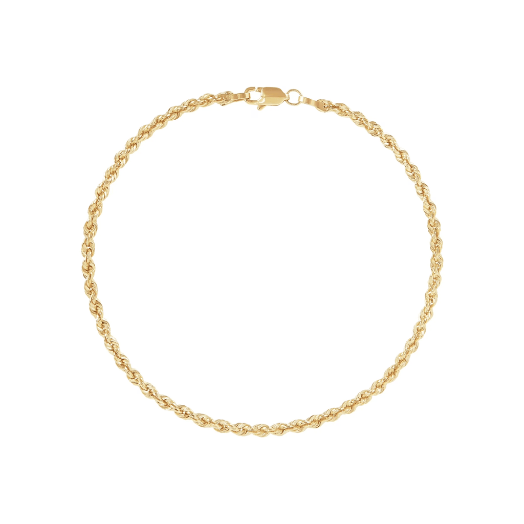 10K Yellow Gold 2.5Mm Glitter Rope Bracelet,7.5" - KARMARKA