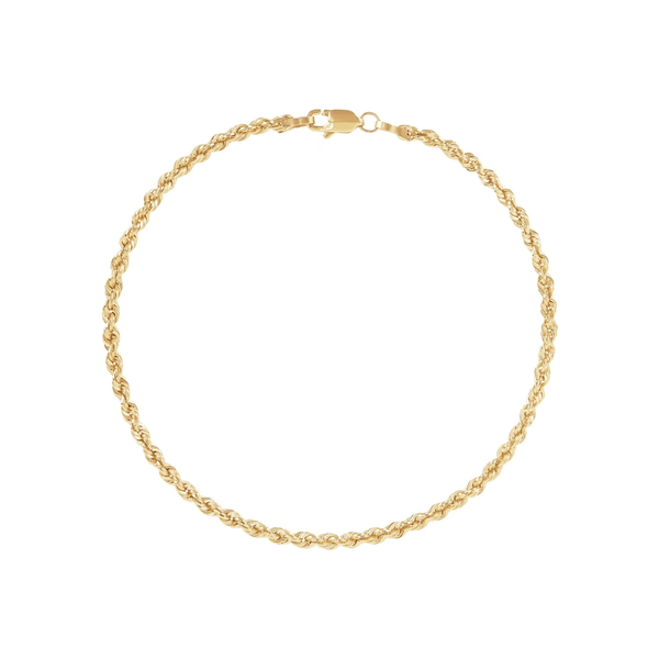 10K Yellow Gold 2.5Mm Glitter Rope Bracelet,7.5" - KARMARKA