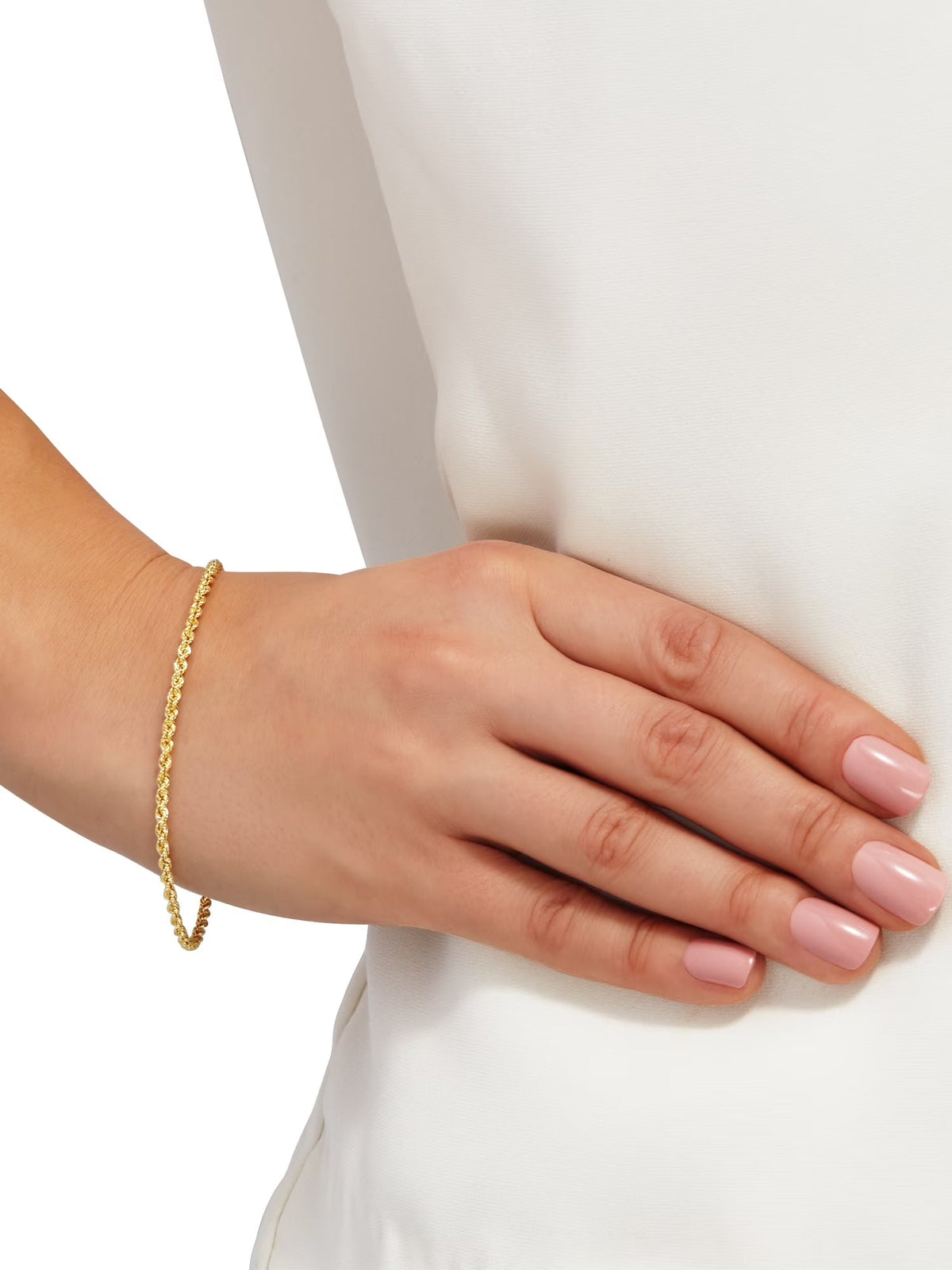 10K Yellow Gold 2.5Mm Glitter Rope Bracelet,7.5" - KARMARKA