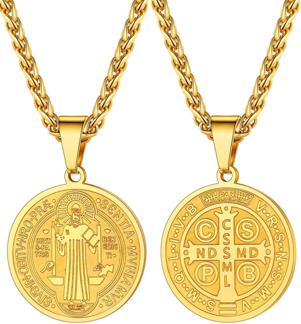 St Michael Pendant Necklace St Benedict Medals Necklace for Men, 22"-24"