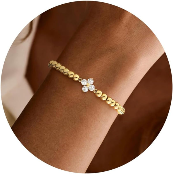 Birthstone Gold Bracelets for Women Trendy Clover Charm Bracelets