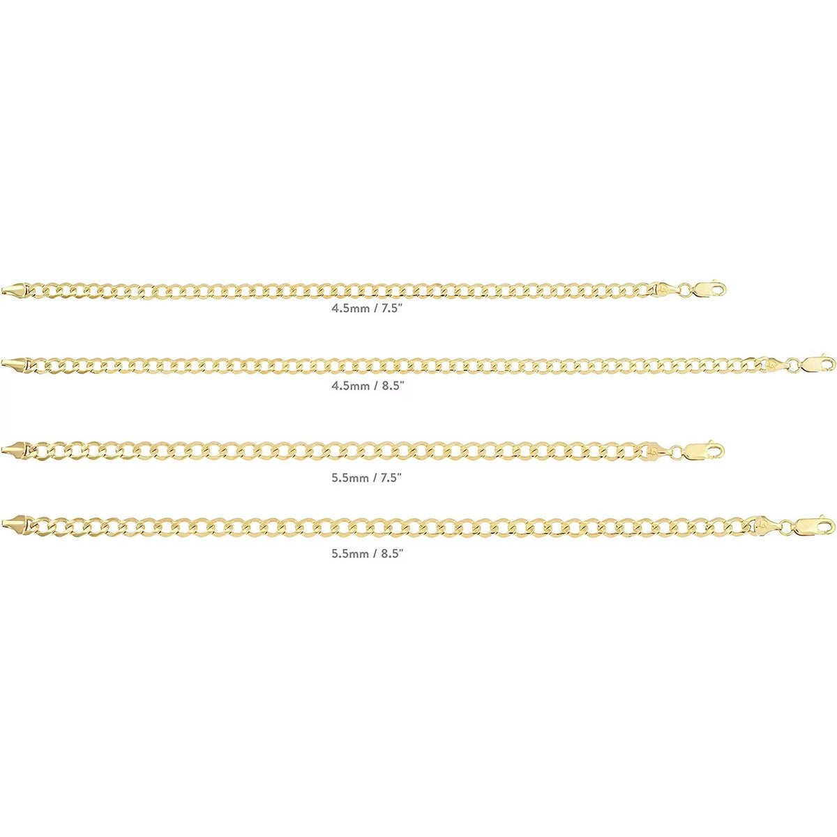 Gold Filled Chain Bracelet Collection - 14K Solid Yellow Gold Filled Miami Cuban Curb Link Chain Bracelets for Women and Men with Different Sizes (4.5Mm, 5.5Mm)