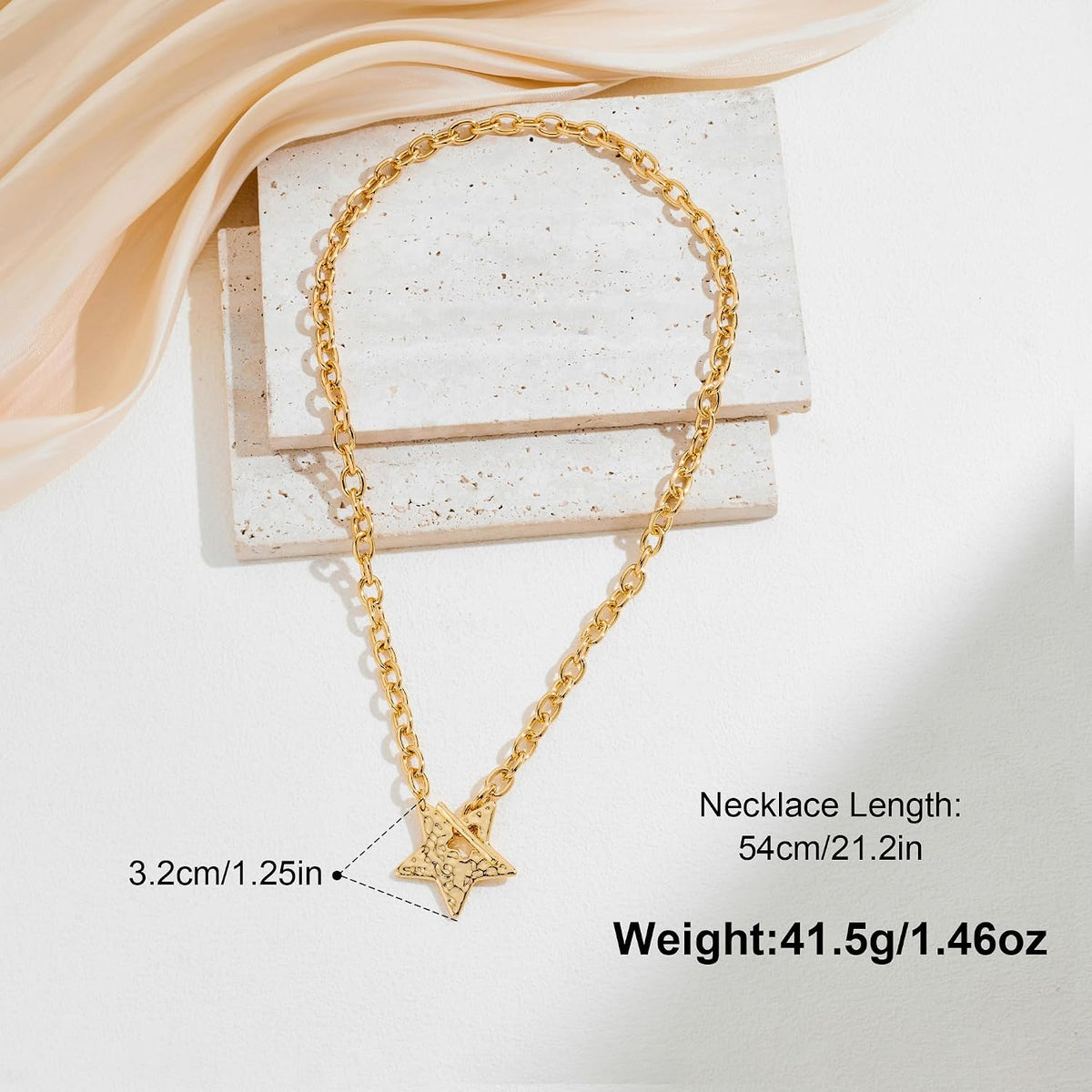 Gold Hammered Star Chunky Necklaces for Women Vintage Jewelry
