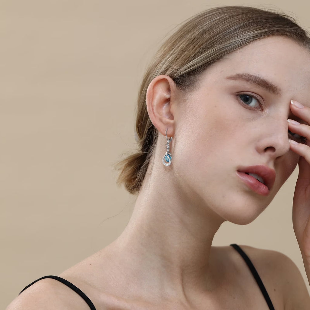 18K White Gold Plated Drop Earrings for Women Girls S925 Sterling Silver Post March Birthstone Earrings with Blue Aquamarine Birthday Graduation Jewelry Gifts Teen Mom Wife Kids
