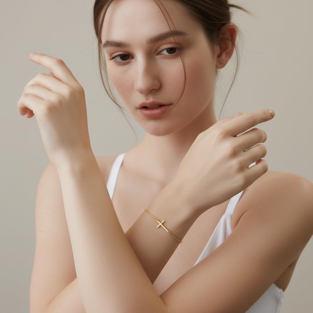 14K Gold Bracelets for Women Gold Bracelet for Womens Reliable Dainty Cross Bracelet for Womens Thin Charm Trendy Cross Bracelets for Women - KARMARKA