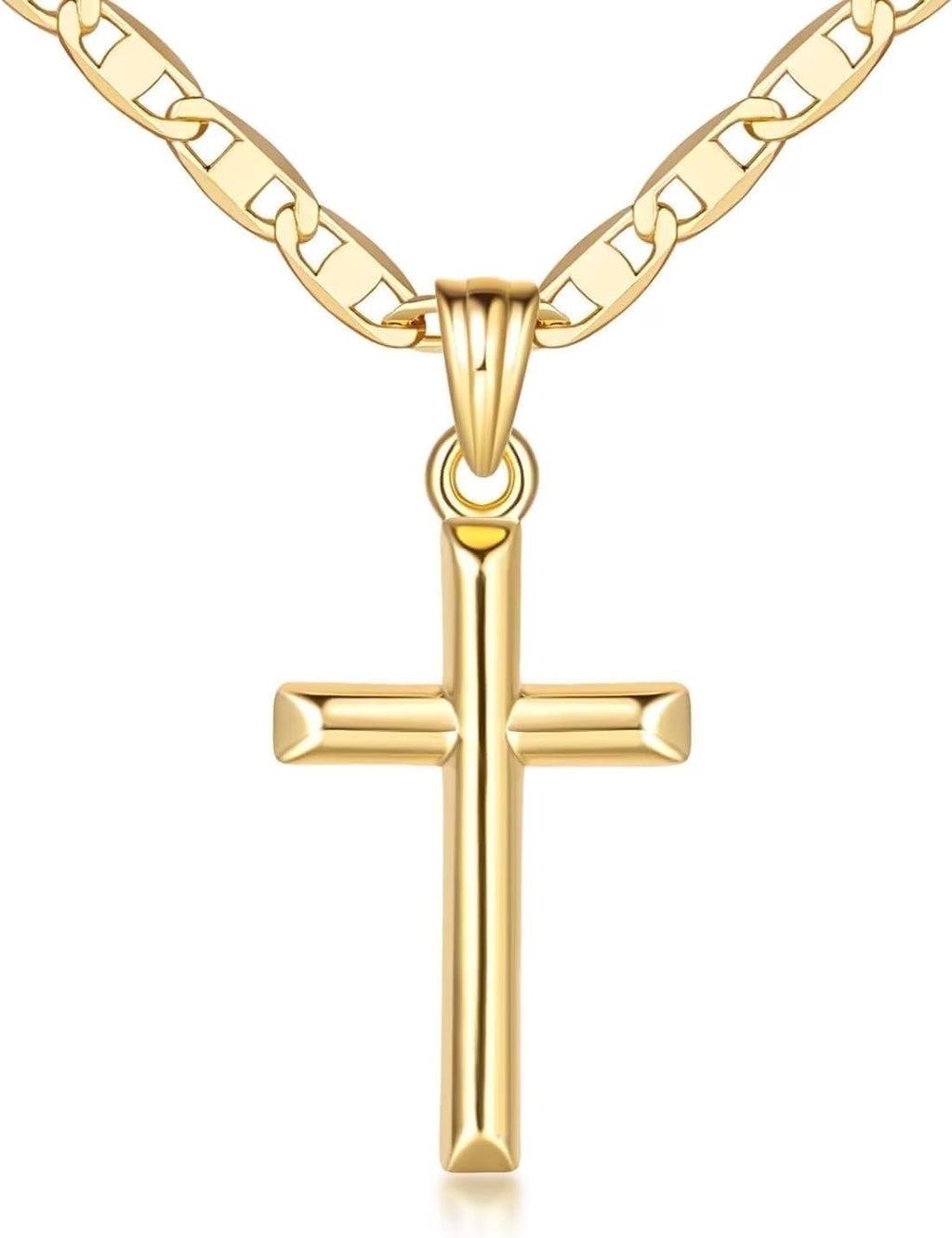14K Gold Cross Necklace for Women Gold Chain with Minimalist Cross Pendant, Elegant Faith Jewelry Gift, Classic Gold Plated Cross Necklace for Women - KARMARKA