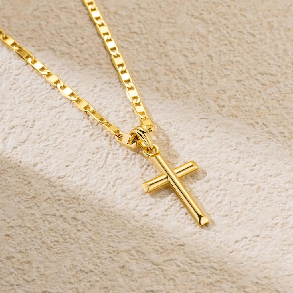 14K Gold Cross Necklace for Women Gold Chain with Minimalist Cross Pendant, Elegant Faith Jewelry Gift, Classic Gold Plated Cross Necklace for Women - KARMARKA