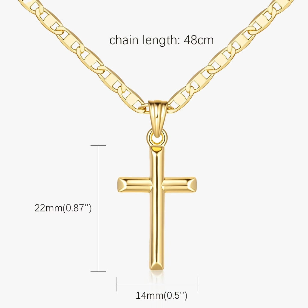 14K Gold Cross Necklace for Women Gold Chain with Minimalist Cross Pendant, Elegant Faith Jewelry Gift, Classic Gold Plated Cross Necklace for Women - KARMARKA