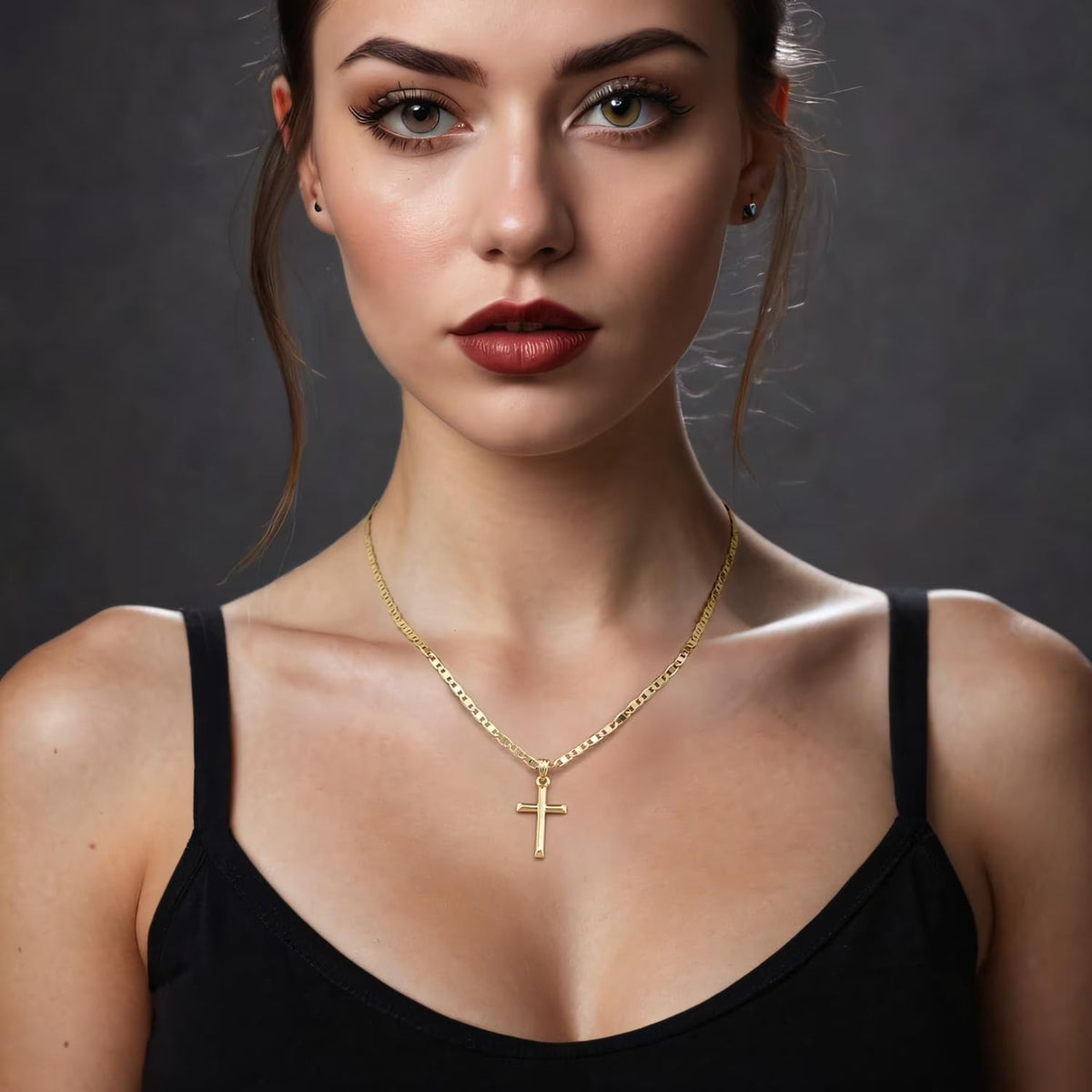 14K Gold Cross Necklace for Women Gold Chain with Minimalist Cross Pendant, Elegant Faith Jewelry Gift, Classic Gold Plated Cross Necklace for Women - KARMARKA