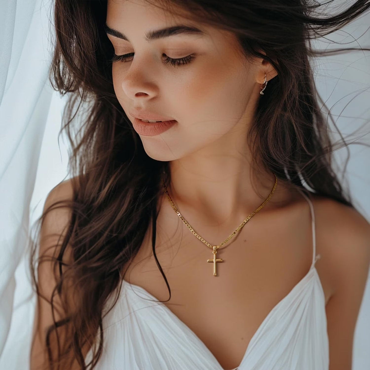 14K Gold Cross Necklace for Women Gold Chain with Minimalist Cross Pendant, Elegant Faith Jewelry Gift, Classic Gold Plated Cross Necklace for Women - KARMARKA