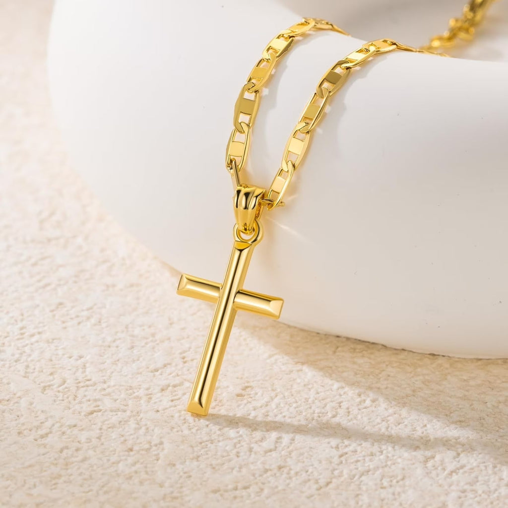 14K Gold Cross Necklace for Women Gold Chain with Minimalist Cross Pendant, Elegant Faith Jewelry Gift, Classic Gold Plated Cross Necklace for Women - KARMARKA