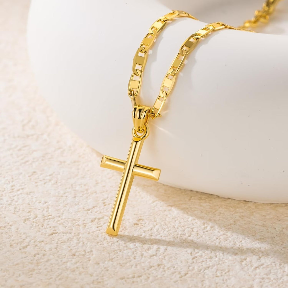 14K Gold Cross Necklace for Women Gold Chain with Minimalist Cross Pendant, Elegant Faith Jewelry Gift, Classic Gold Plated Cross Necklace for Women - KARMARKA
