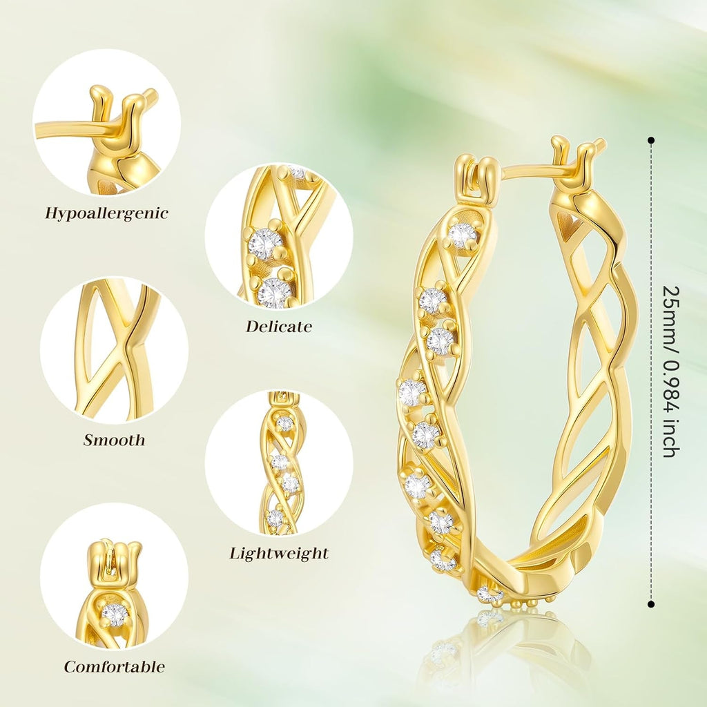 14K Gold Hoop Earrings 14K Gold Earrings for Women Hypoallergenic Large 25Mm Huggie Hoop Earrings Trendy Elegant Gold Earring Jewelry Gift - KARMARKA