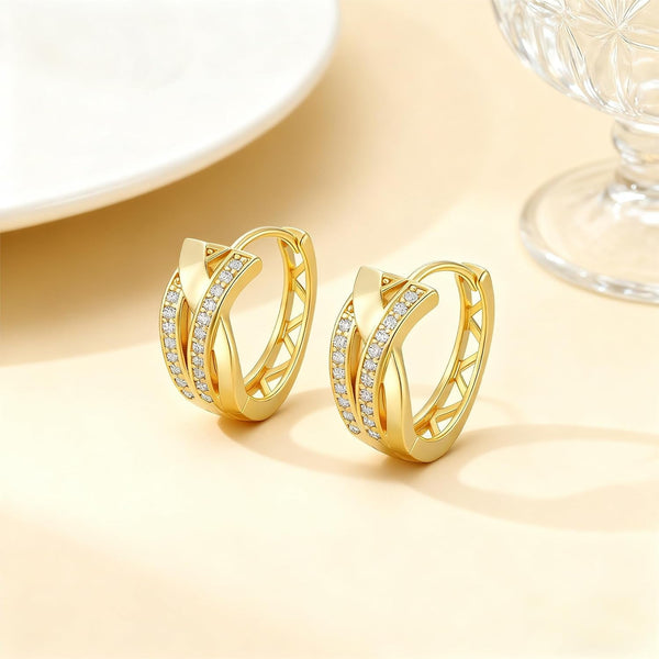 14K Gold Hoop Earrings 14K Gold Earrings for Women Thick Small Hoop Earring X-Shaped Hoops Earring for Women 20MM - KARMARKA