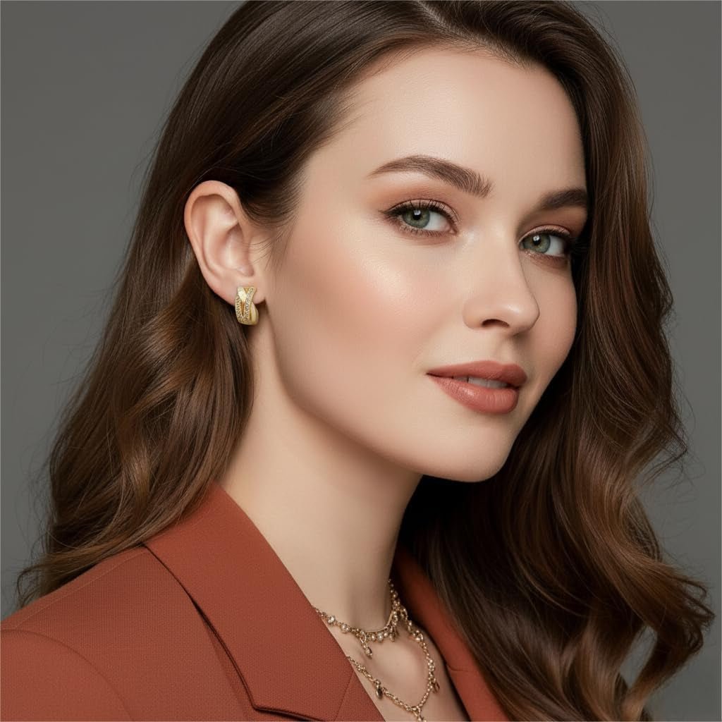 14K Gold Hoop Earrings 14K Gold Earrings for Women Thick Small Hoop Earring X-Shaped Hoops Earring for Women 20MM - KARMARKA