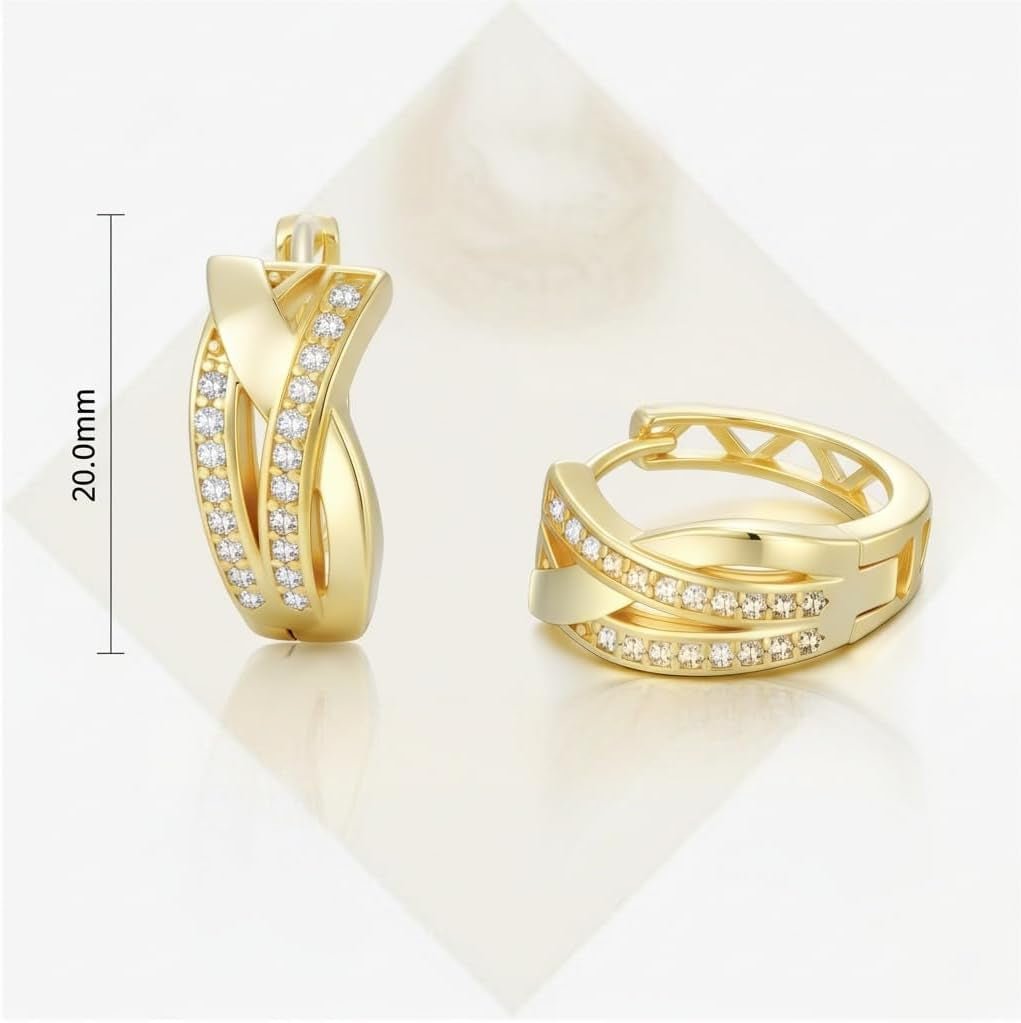 14K Gold Hoop Earrings 14K Gold Earrings for Women Thick Small Hoop Earring X-Shaped Hoops Earring for Women 20MM - KARMARKA