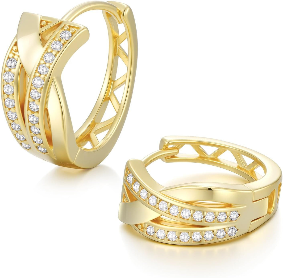 14K Gold Hoop Earrings 14K Gold Earrings for Women Thick Small Hoop Earring X-Shaped Hoops Earring for Women 20MM - KARMARKA