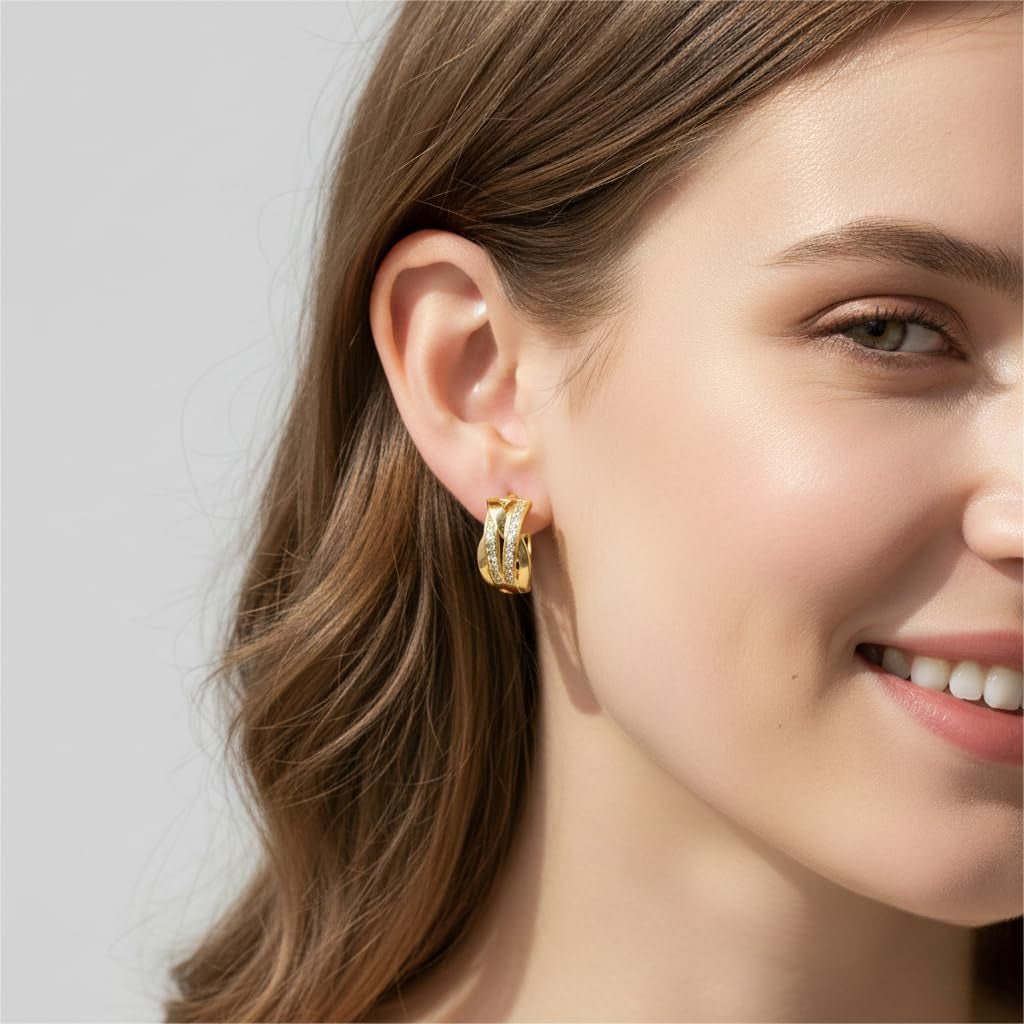 14K Gold Hoop Earrings 14K Gold Earrings for Women Thick Small Hoop Earring X-Shaped Hoops Earring for Women 20MM - KARMARKA