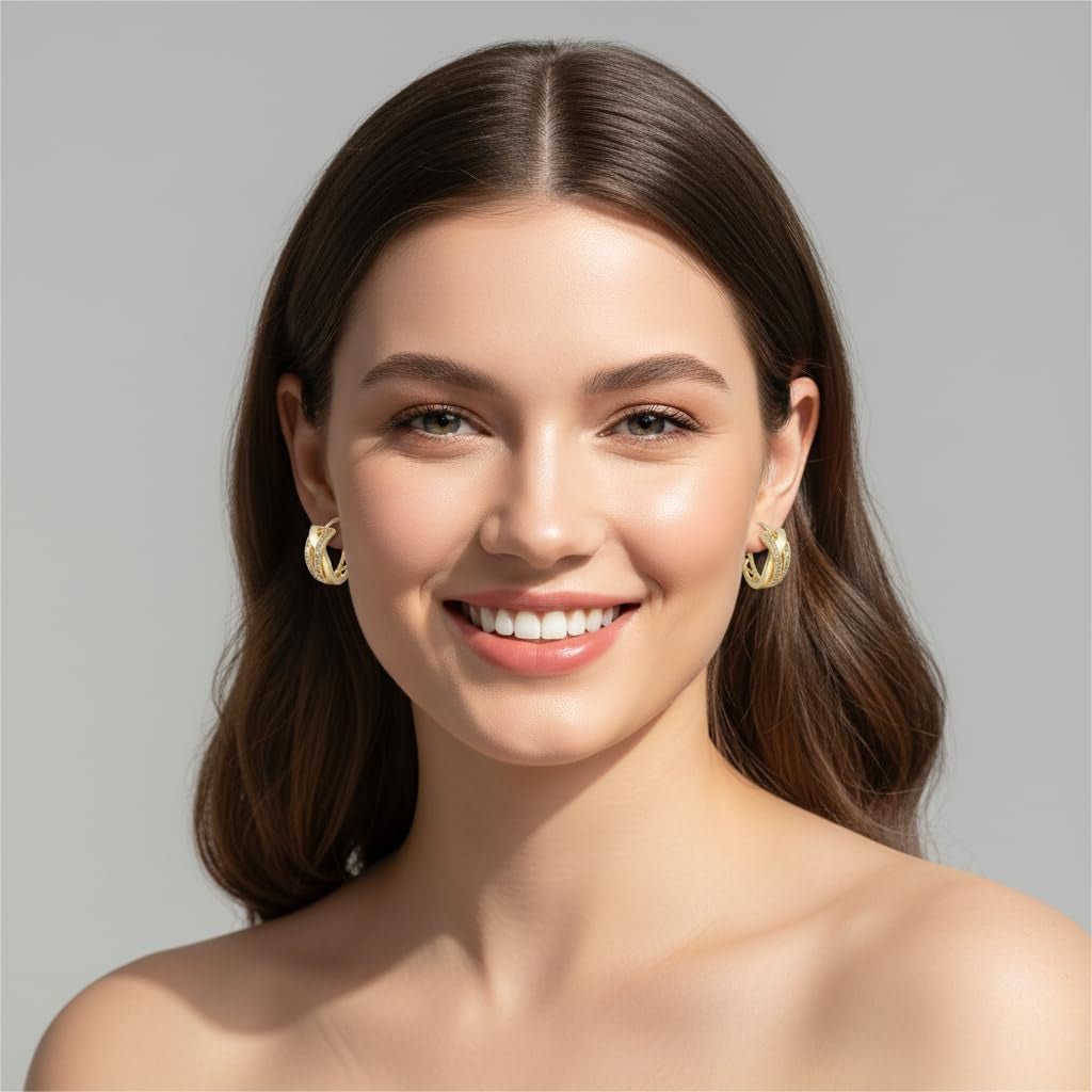14K Gold Hoop Earrings 14K Gold Earrings for Women Thick Small Hoop Earring X-Shaped Hoops Earring for Women 20MM - KARMARKA