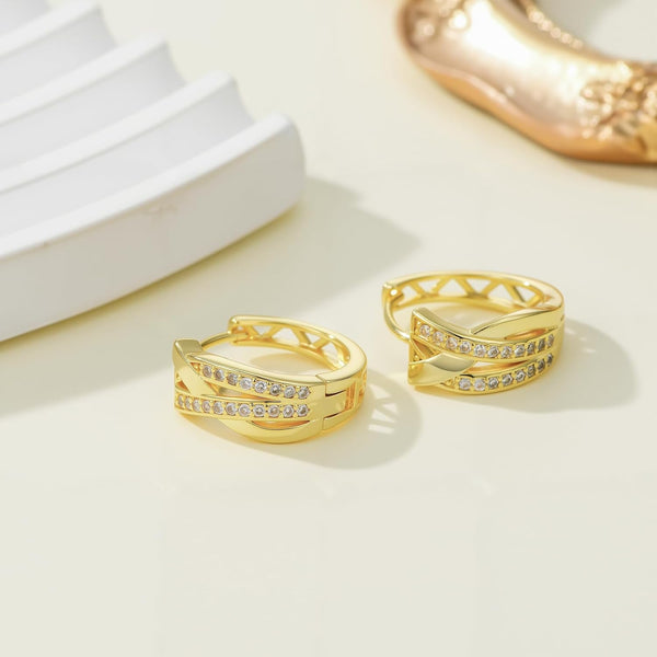 14K Gold Hoop Earrings 14K Gold Earrings for Women Thick Small Hoop Earring X-Shaped Hoops Earring for Women 20MM - KARMARKA